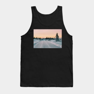 Scandinavian Winter Landscape in Warm Evening Sunlight Shot on Film Tank Top